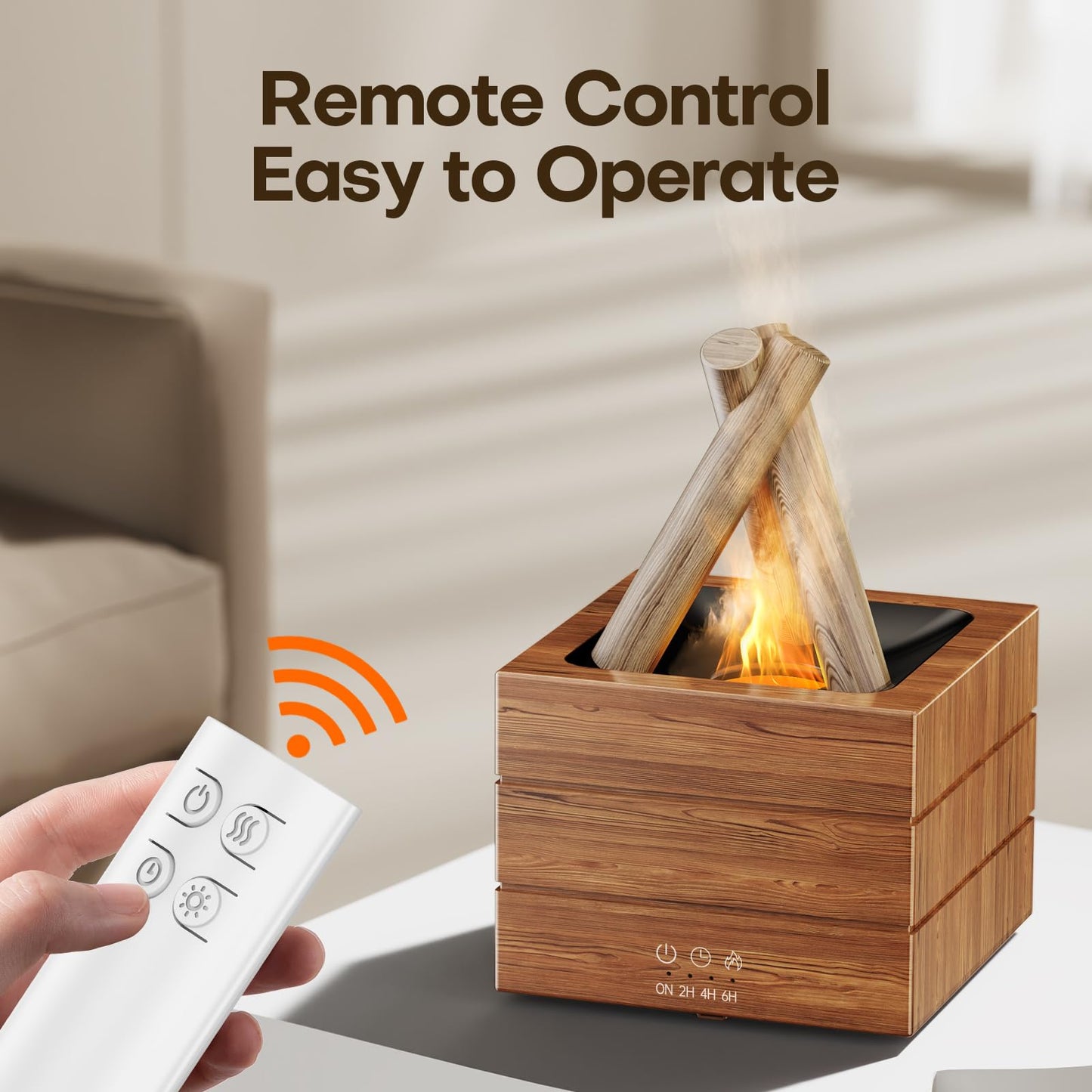 Bonfire Essential Oil Diffuser by Diffuserlove — 280ML Flame Ambience, 8 Color LEDs, Remote