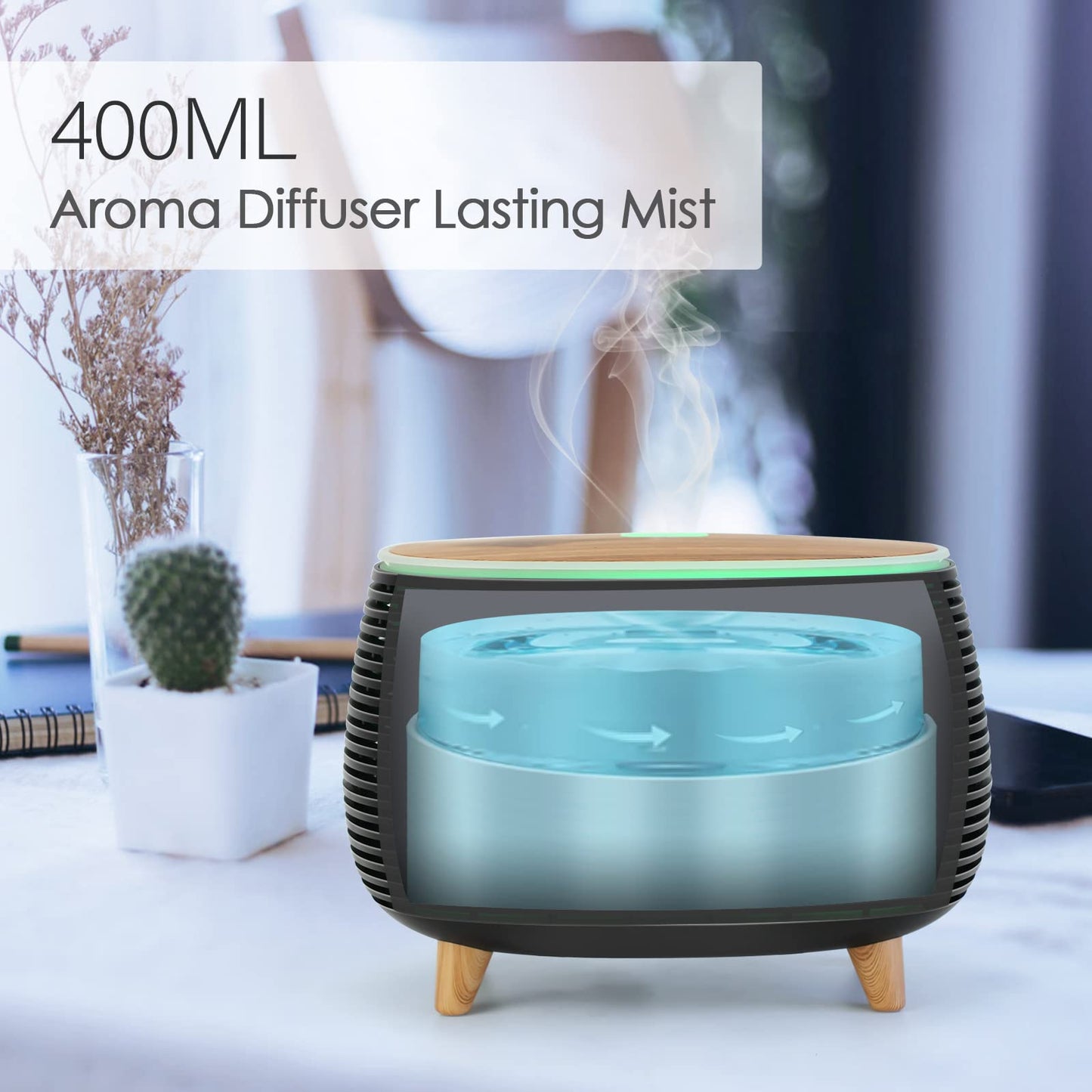 Diffuserlove 400ML Essential Oil Diffuser – 7 Color Lights