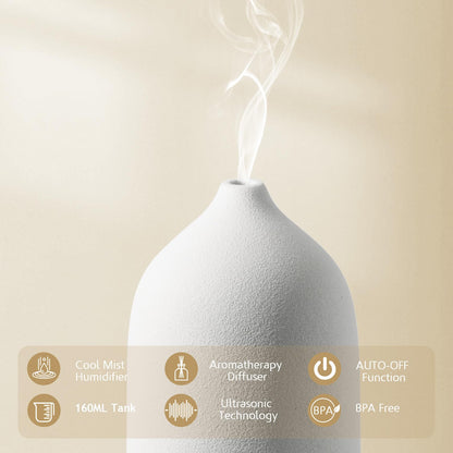 Diffuserlove Ceramic Diffuser 160ML – Aromatherapy Essential Oil Diffuser (Black Wood Base)