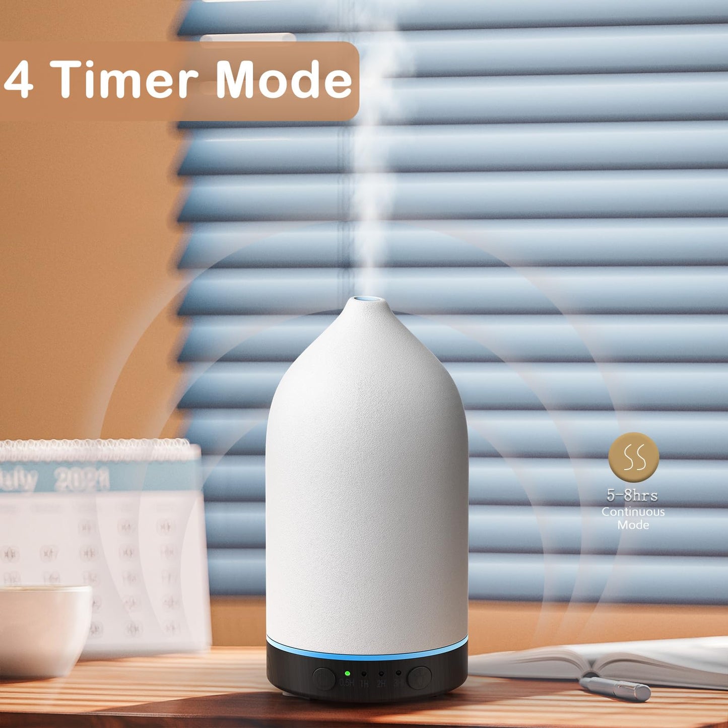 Diffuserlove Ceramic Diffuser 160ML – Aromatherapy Essential Oil Diffuser (Black Wood Base)