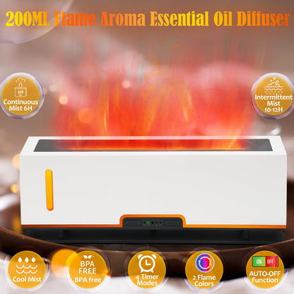 Diffuserlove Flame Diffuser Humidifier 200ml – Real Flame Aroma Diffuser for Home & Office