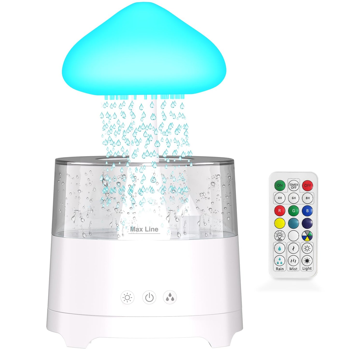 Diffuserlove Rain Diffuser 450ML – Cloud Humidifier with Rain Sounds, Remote Control, RGB Lamp (6.54''x10.5'')