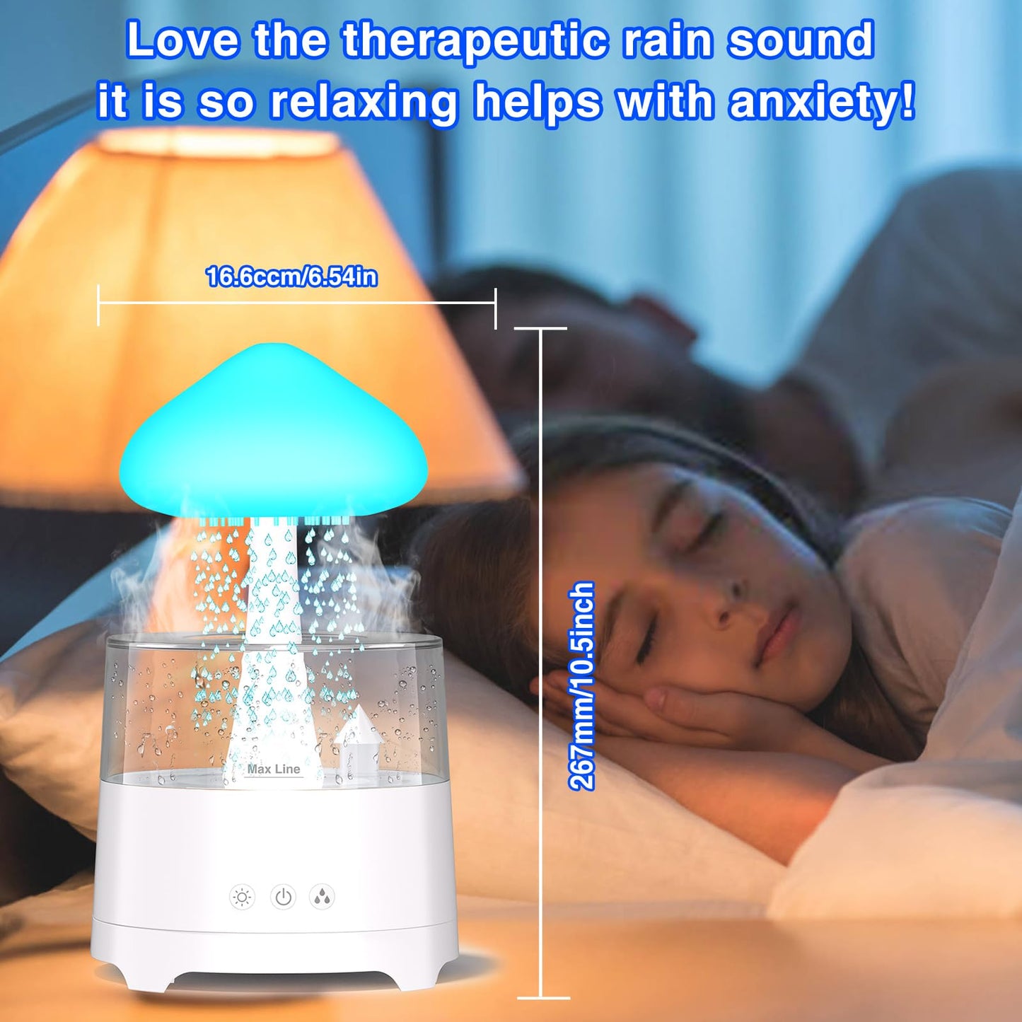 Diffuserlove Rain Diffuser 450ML – Cloud Humidifier with Rain Sounds, Remote Control, RGB Lamp (6.54''x10.5'')
