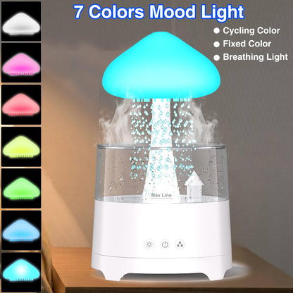 Diffuserlove Rain Diffuser 450ML – Cloud Humidifier with Rain Sounds, Remote Control, RGB Lamp (6.54''x10.5'')