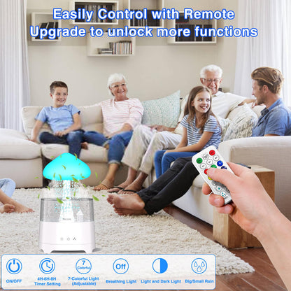 Diffuserlove Rain Diffuser 450ML – Cloud Humidifier with Rain Sounds, Remote Control, RGB Lamp (6.54''x10.5'')