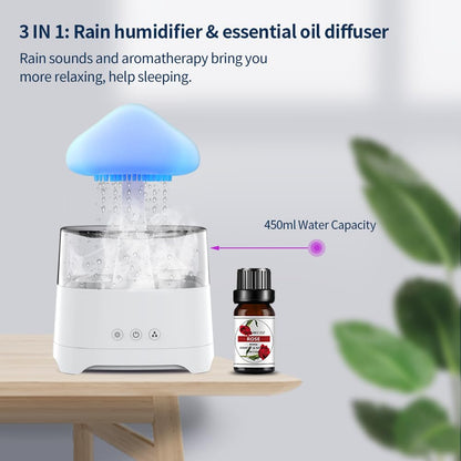 Diffuserlove Rain Diffuser 450ML – Cloud Humidifier with Rain Sounds, Remote Control, RGB Lamp (6.54''x10.5'')