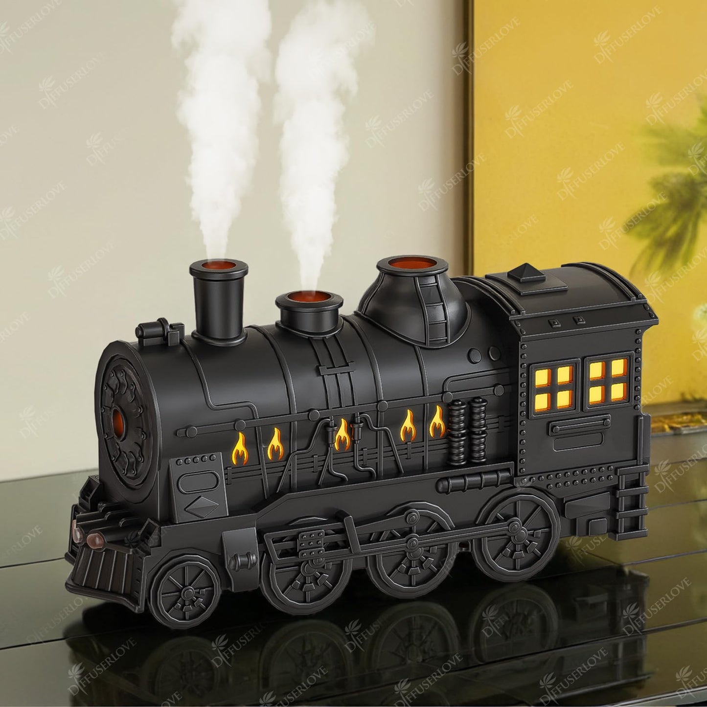 Diffuserlove Train Diffuser 300ML – Essential Oil Diffuser, Night Light (Black)