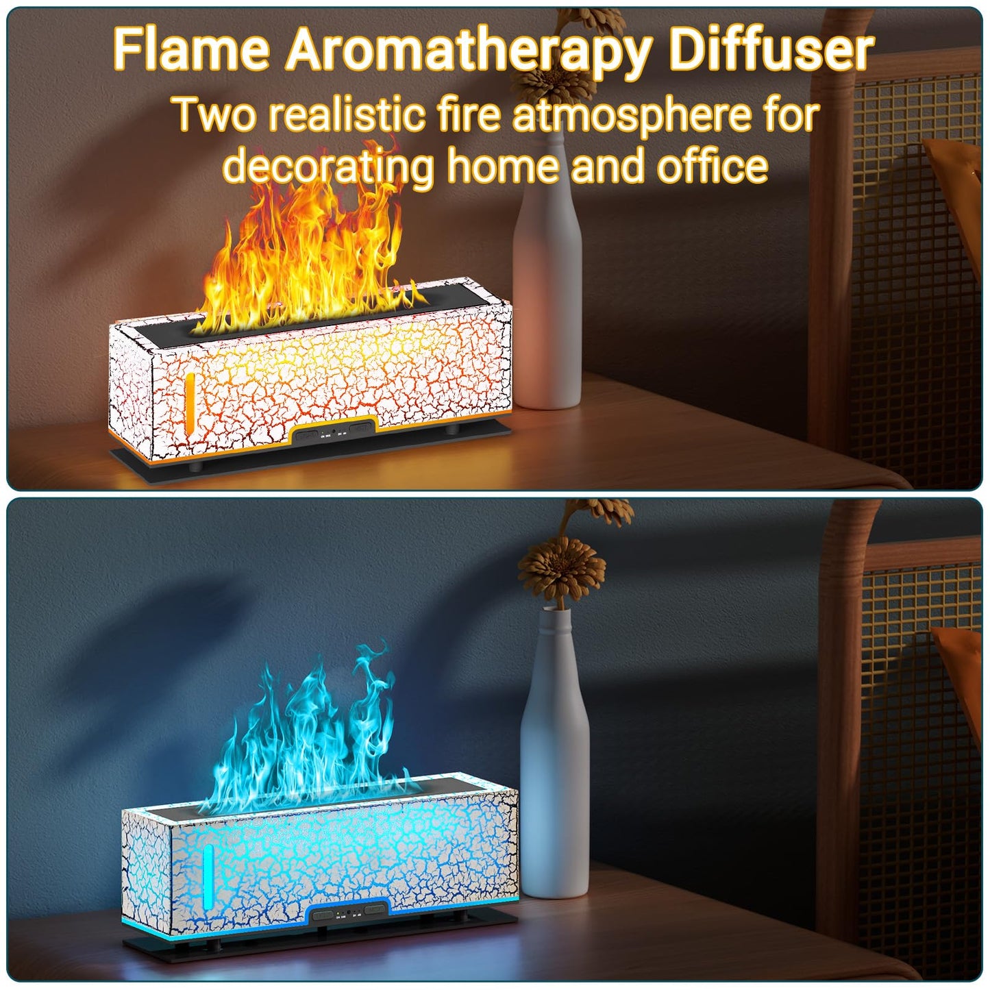 Diffuserlove Flame Diffuser 200ml – Essential Oil Humidifier for Home & Office | White Crack