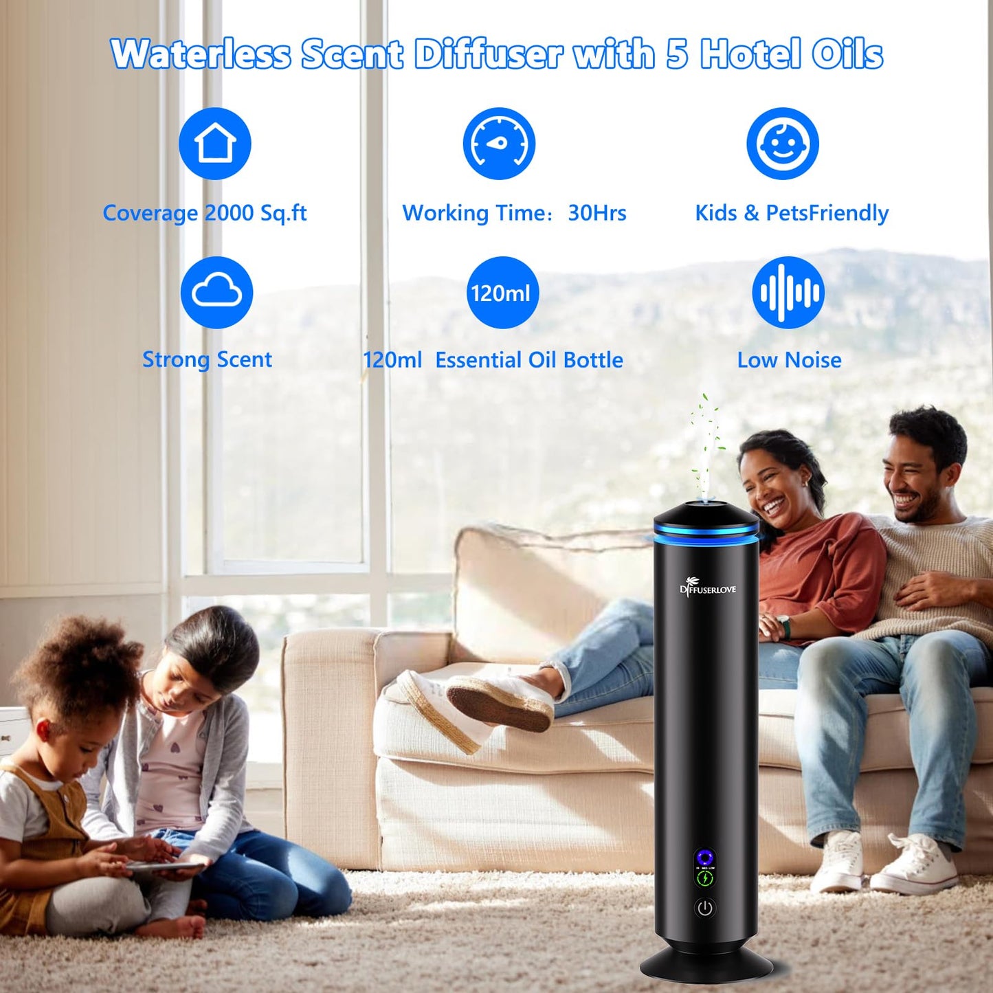 Diffuserlove Full Metal Waterless Diffuser with 5 Hotel Oils – 2000 Sq Ft Coverage