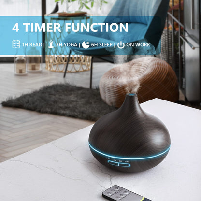 Large Room 550ml Essential Oil Diffuser with Remote – Ultrasonic Diffuser, Timer, 7-Color Lights