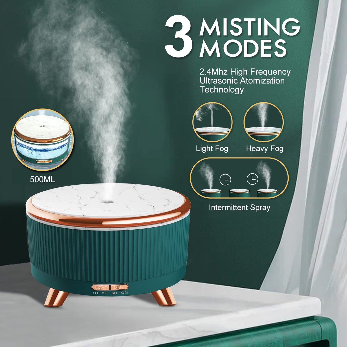 Diffusers for Essential Oils Large Room - 500ml Aromatherapy Diffuser with Remote, 7 Color Lights, 3 Mist Modes, Auto Off