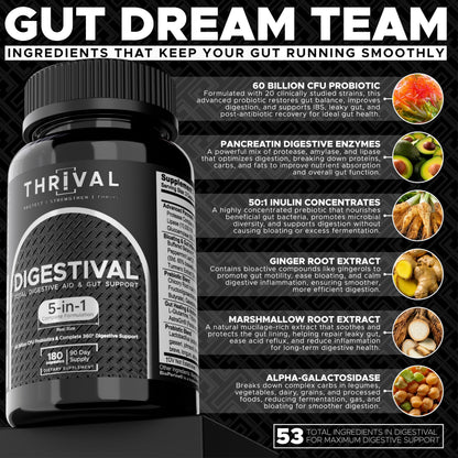 Digestival 5-in-1 Gut Health Formula – Probiotics, Enzymes, Prebiotics & Bloat Relief