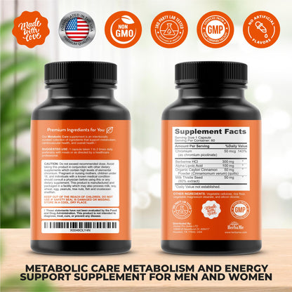 HerbaMe Berberine Metabolic Care – Cinnamon, Chromium & Alpha Lipoic Acid for Energy & Metabolism