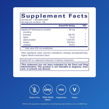 Pure Encapsulations Digestive Enzyme Chewables | Digestive Enzymes for Protein, Carbs & Dairy (100 CT)
