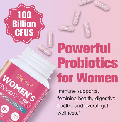 Probiotics for Women | 100B CFU with Prebiotics, Digestive Enzymes, D-Mannose & Cranberry - 120 Capsules