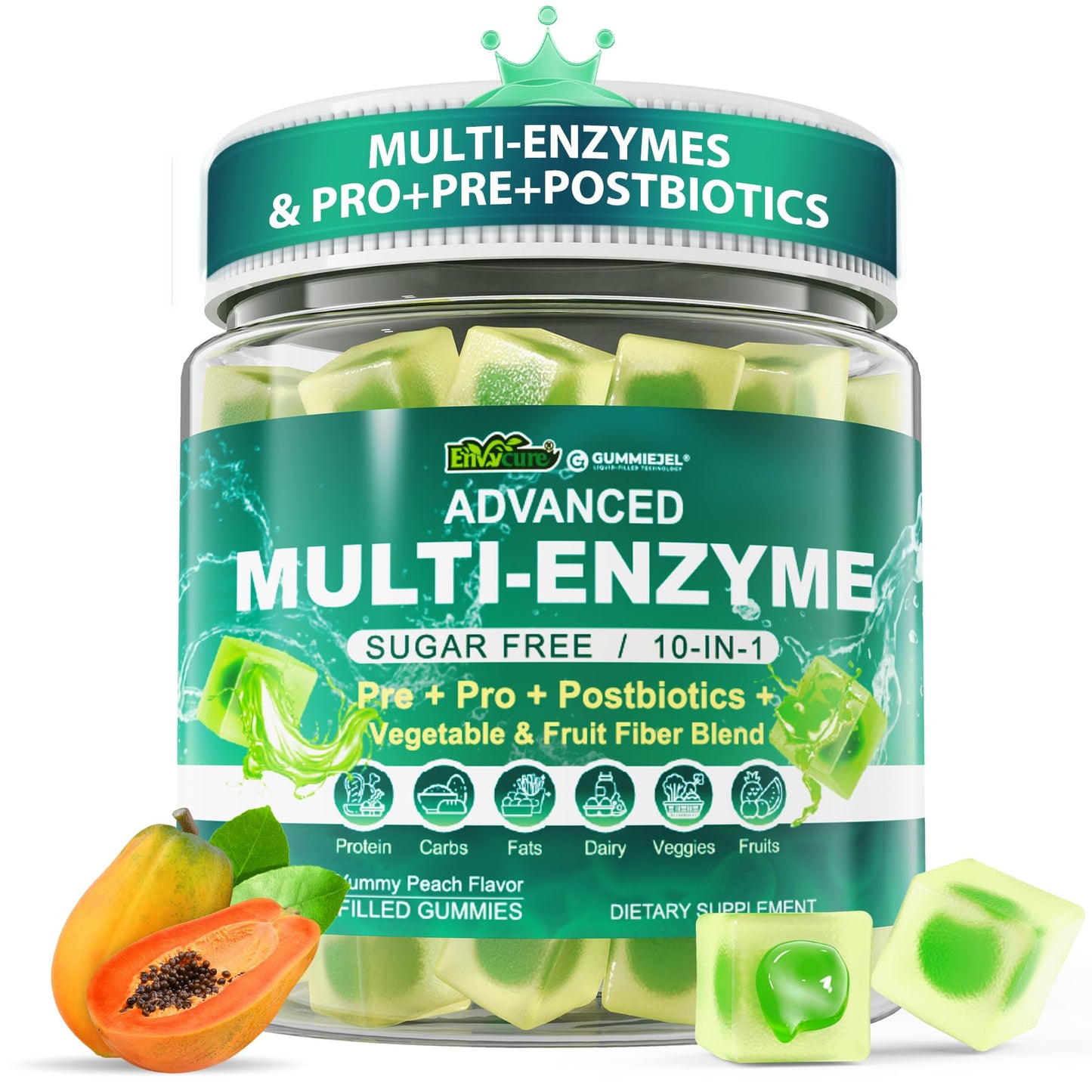 Digestive Enzymes Gummies for Women & Men | 90B CFU Probiotics + Prebiotics & Postbiotics | Fiber Blend | 60 Count