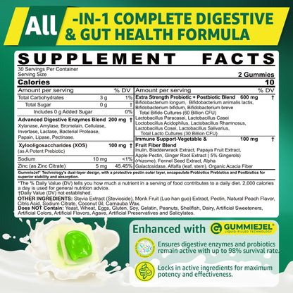 Digestive Enzymes Gummies for Women & Men | 90B CFU Probiotics + Prebiotics & Postbiotics | Fiber Blend | 60 Count