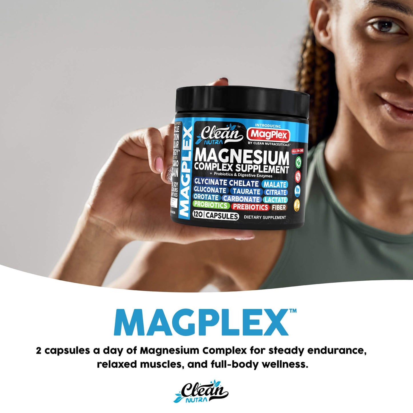 8in1 Magnesium Supplement Complex | Clean Nutra Magplex Glycinate, Citrate, Malate & Probiotics