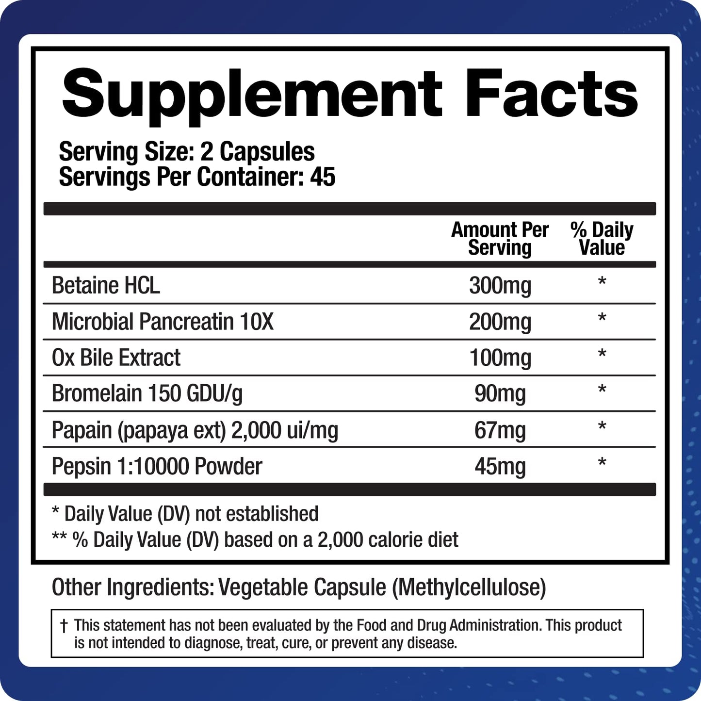 Digestive Enzymes Supplement (90 Caps) – Purified Bile, Pancreatin & Betaine HCl