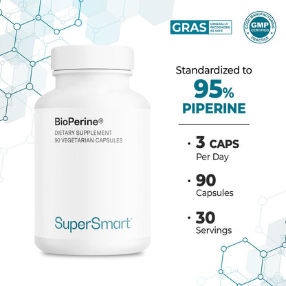 SuperSmart Bioperine 30mg Daily – 95% Piperine Black Pepper Extract | Non-GMO, Gluten-Free, 90 Veg Caps