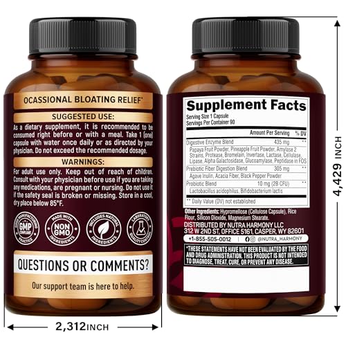 Digestive Enzymes for Women - Multi Digestive Enzymes | Papaya | Bromelain | Probiotic & Prebiotics - Gut & Digestion Support, Bloating Relief - Vegan, Lab Tested - Made in USA - 90 Capsules, One/Day