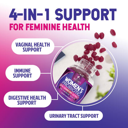 Probiotics for Women Gummies with Cranberry — 3 Billion CFU, 6 Strains, Digestive & Vaginal Health (60 Gummies)