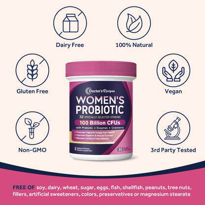 Doctor's Recipes Probiotics for Women - 100B CFU, 32 Strains - 30 Caps