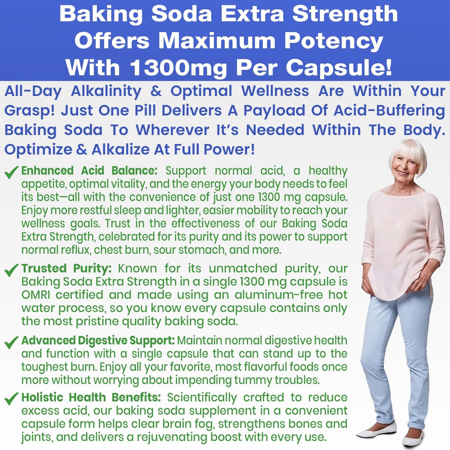 Baking Soda Aluminum Free 1300mg – Extra Strength Organic Capsules
