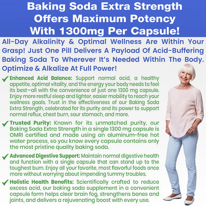 Baking Soda Aluminum Free 1300mg – Extra Strength Organic Capsules