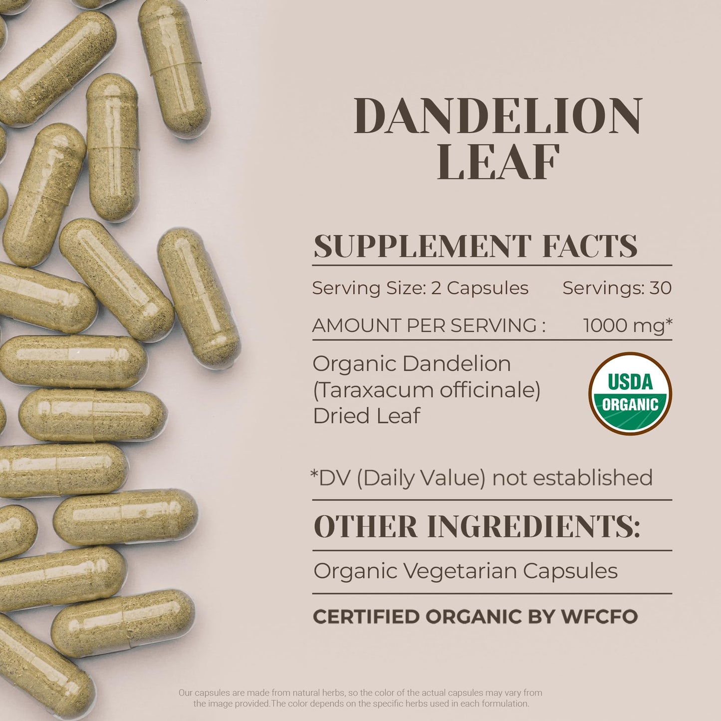 Dandelion Leaf USDA Organic 60 Capsules | Digestive Health