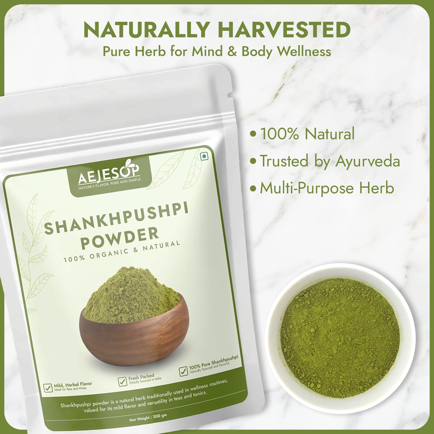 AEJESOP Shankhpushpi Powder – Memory Booster & Digestive Support Tea, 7oz (200g)