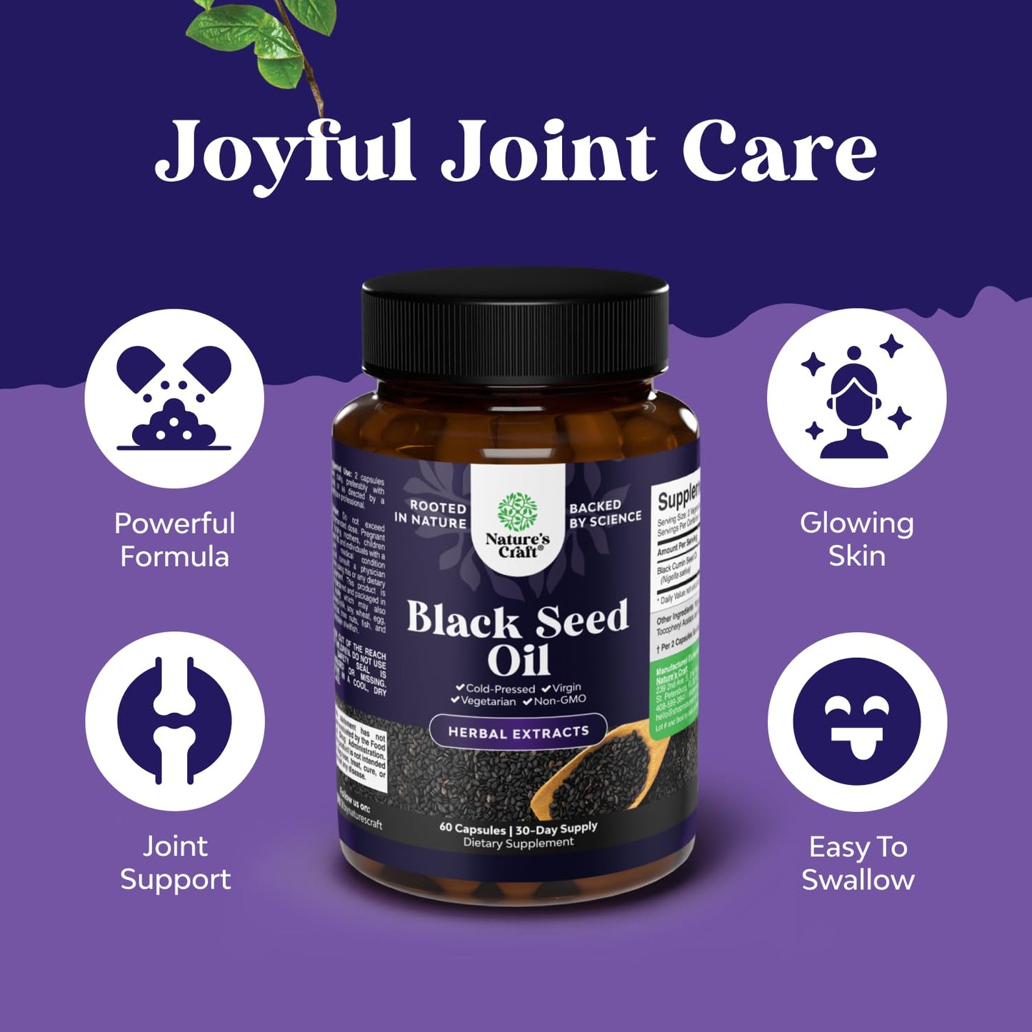 Vegan Black Seed Oil Capsules - Cold-Pressed Nigella Sativa | Hair Growth & Immune Support