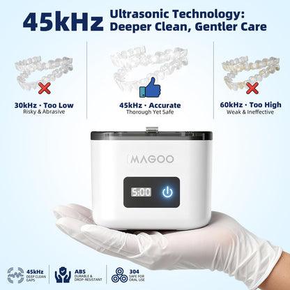 Ultrasonic Retainer Cleaner Machine 45kHz UV • 200ML • All-in-One Dental & Jewelry Cleaner