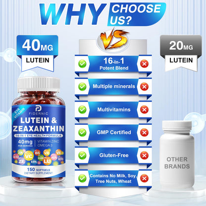 Lutein & Zeaxanthin Eye Vitamins - 40 mg Lutein, 8 mg Zeaxanthin | 150 Softgels