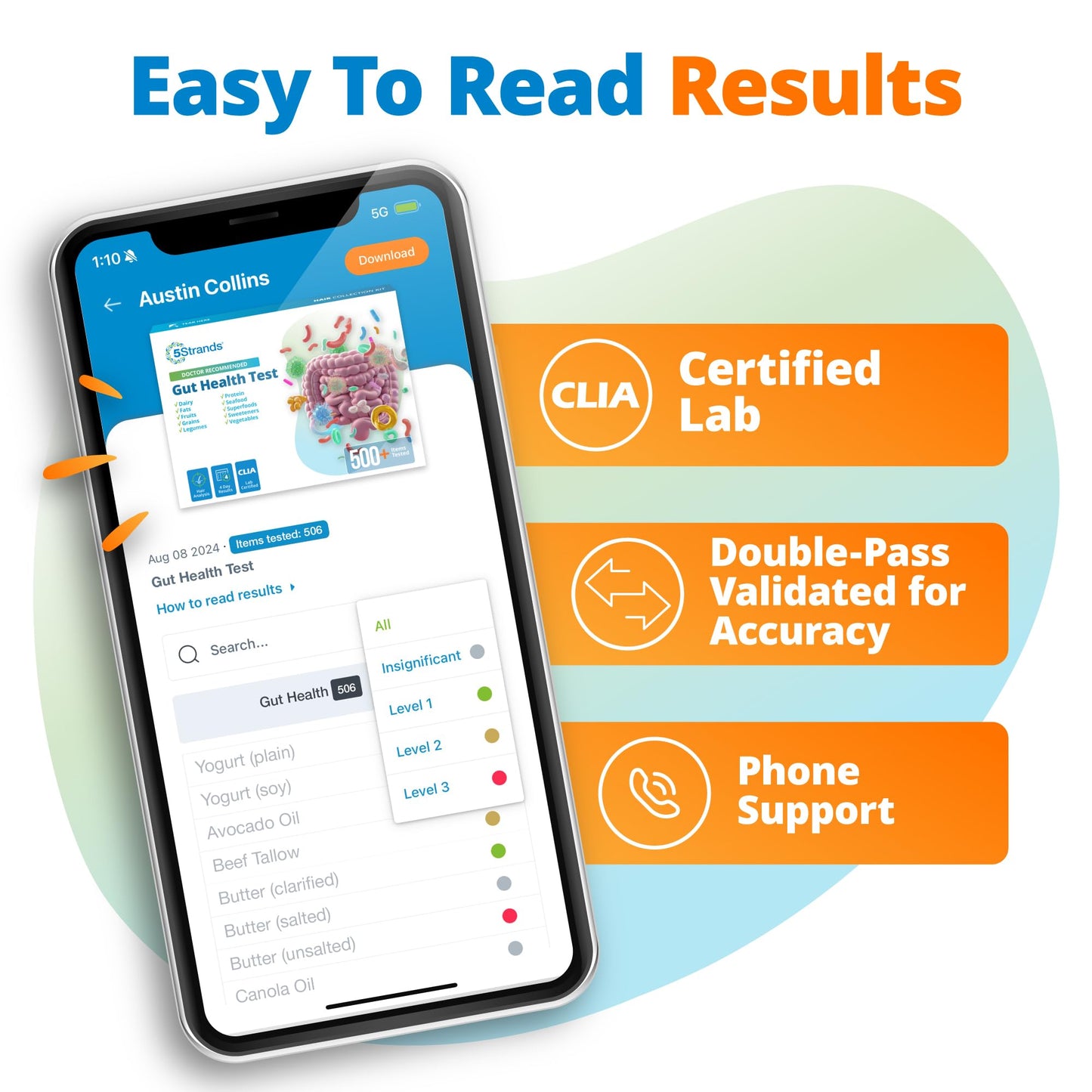 5Strands Gut Health Test – At-Home Hair Sample for 500+ Foods Tested (4-Day Results)