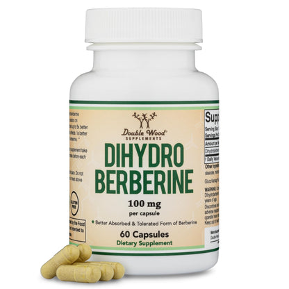 Dihydroberberine 100mg (60 Caps) - GlucoVantage | Third-Party Tested | Vegan Safe | Double Wood