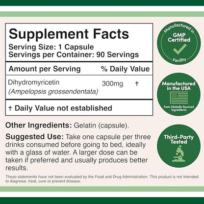 Dihydromyricetin (DHM) 300mg - Liver Support - 90 Capsules - USA Made