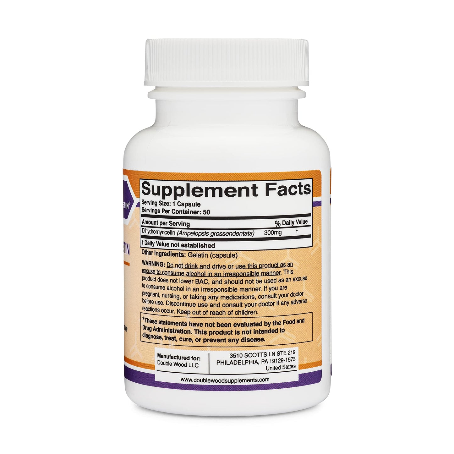Dihydromyricetin 50 Capsules (300 mg) – Liver Support by Double Wood, Third-Party Tested