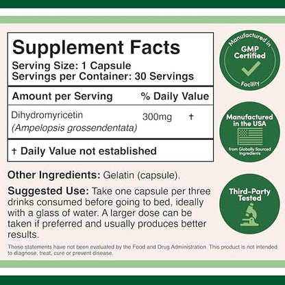 Dihydromyricetin DHM Liver Support | Hovenia Dulcis Extract 300mg - 30 Caps (Pack of 2)