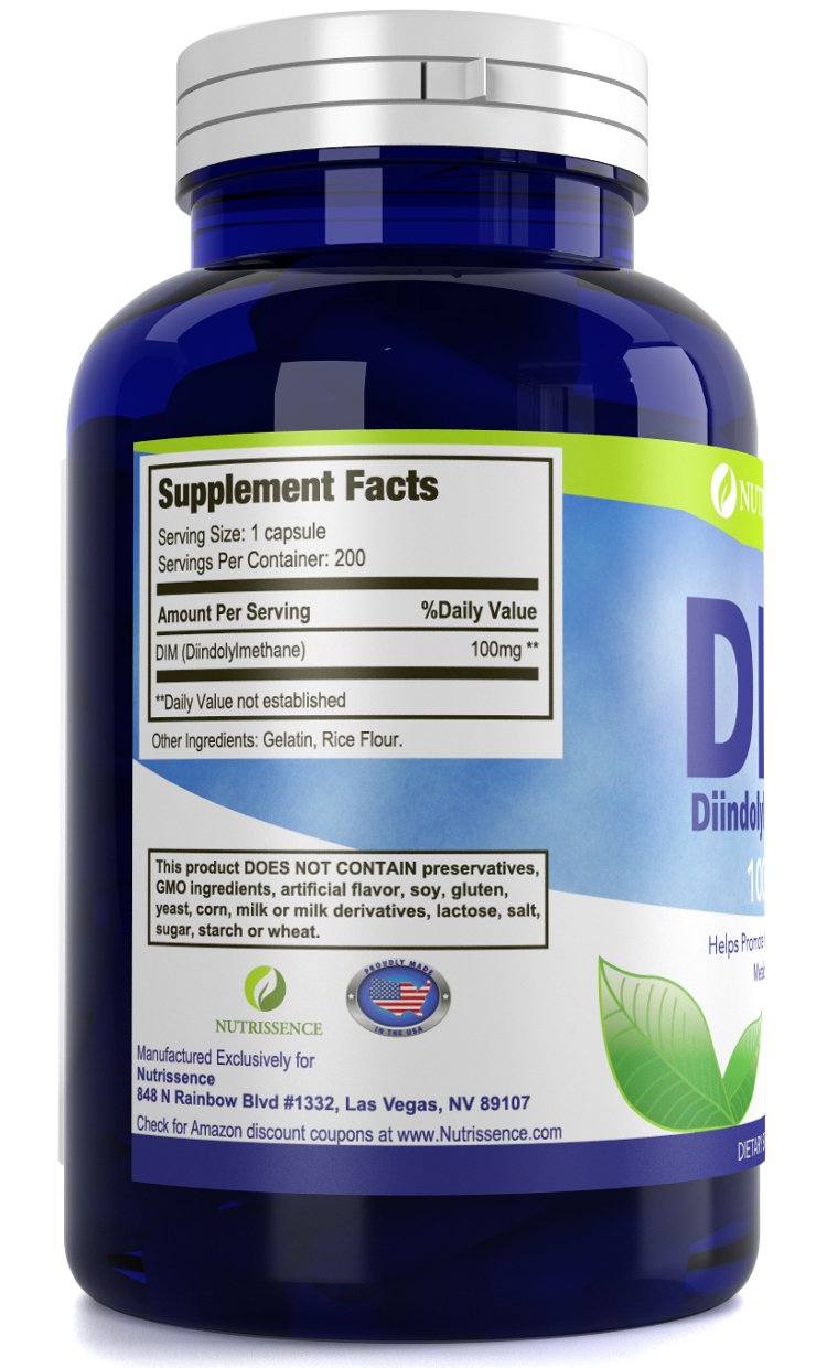 DIM Supplement 100mg – 200 Capsules | Diindolylmethane (DIM) by Nutrissence