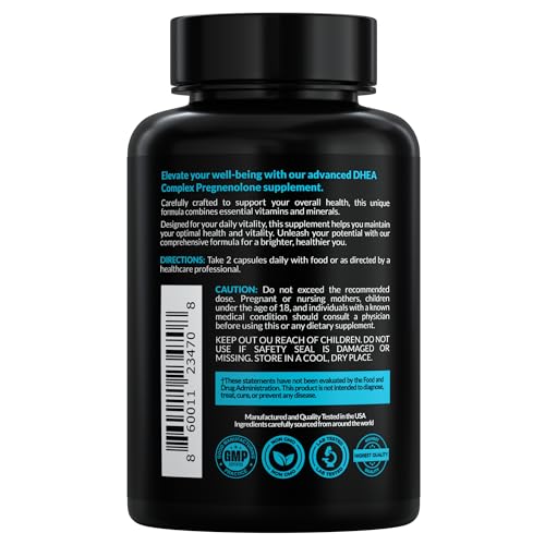 DHEA Micronized 200mg & Pregnenolone 100mg Complex – Hormone Support, USA Made, 90 Capsules