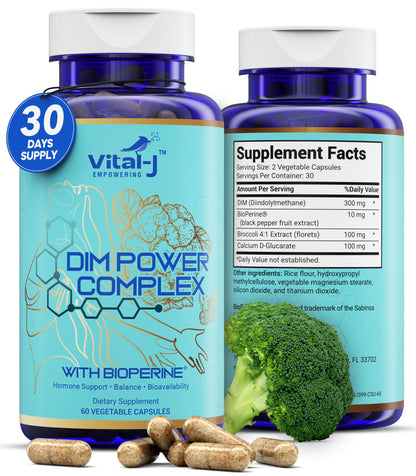 4-in-1 DIM Potent Complex 300mg - Estrogen Balance, Metabolism & Menopause Support | Bioperine, Calcium D-Glucarate & Broccoli Extract | 30 Servings