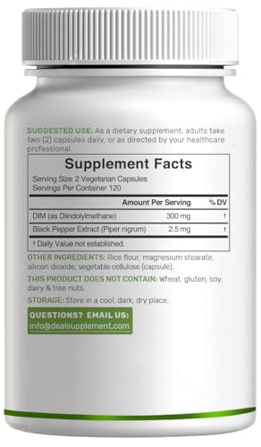 DIM Supplement 300mg, 240 Caps, 4 Months Supply | Estrogen Balance for Men & Women | Diindolylmethane Plus Black Pepper Extract for Enhanced Absorption | Hormonal & Skin Health Support