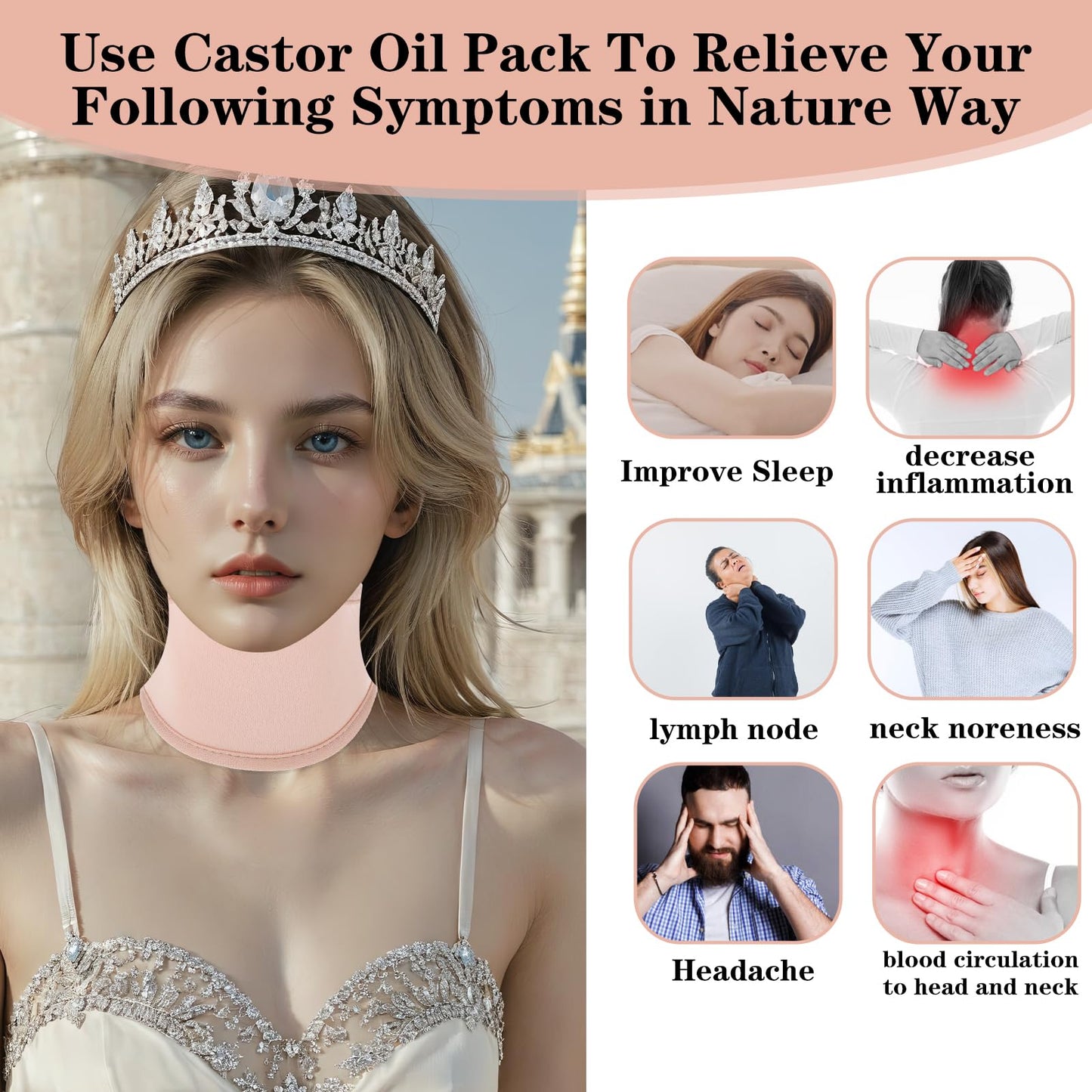 Dimeho Thyroid Castor Oil Neck Wrap - 2 Pack Organic Castor Oil Packs for Thyroid Neck (Khaki & White)
