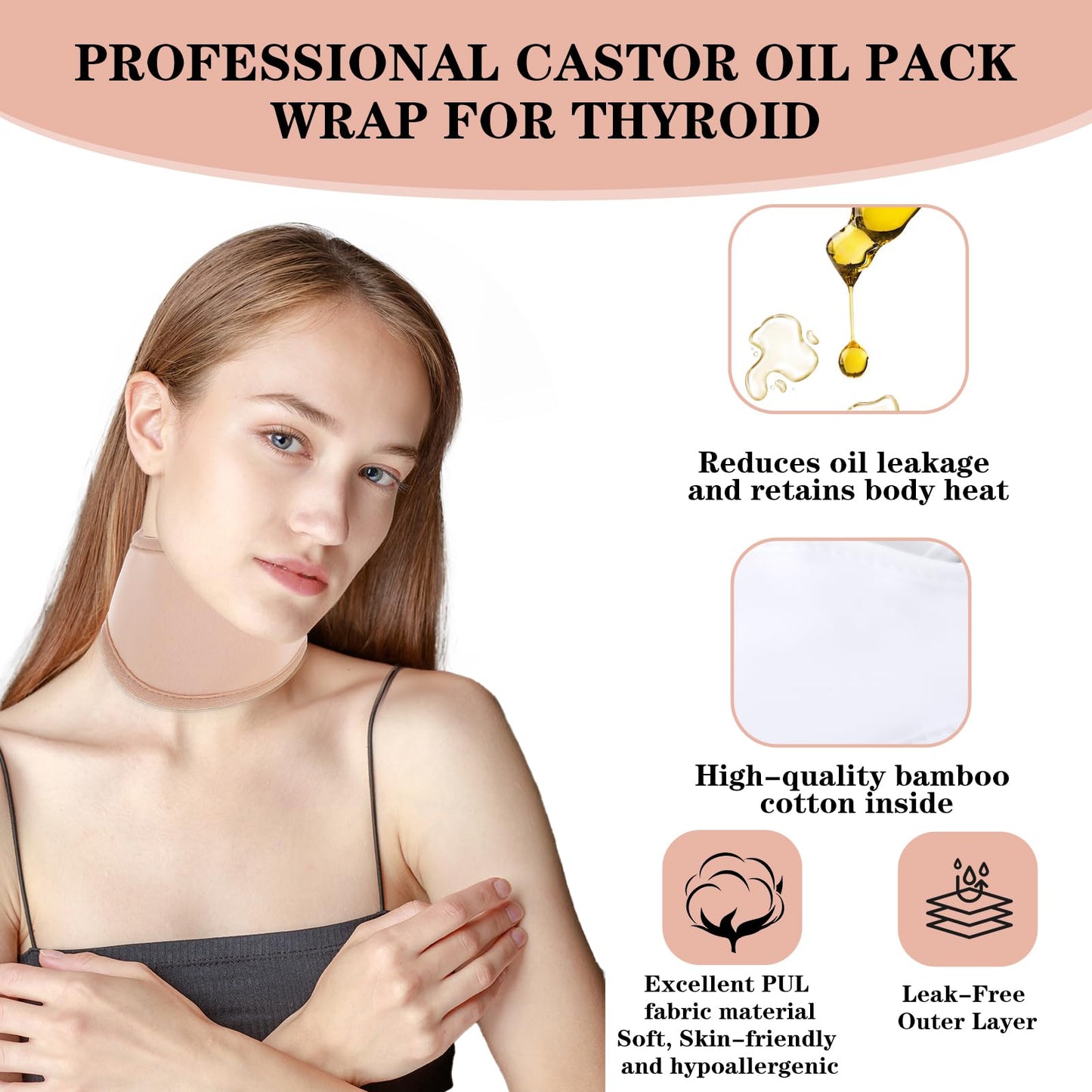 Dimeho Thyroid Castor Oil Neck Wrap - 2 Pack Organic Castor Oil Packs for Thyroid Neck (Khaki & White)