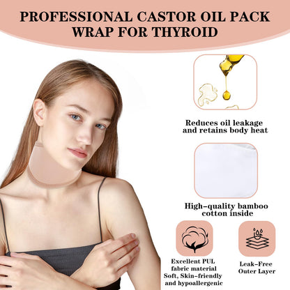 Dimeho Thyroid Castor Oil Neck Wrap - 2 Pack Organic Castor Oil Packs for Thyroid Neck (Khaki & White)