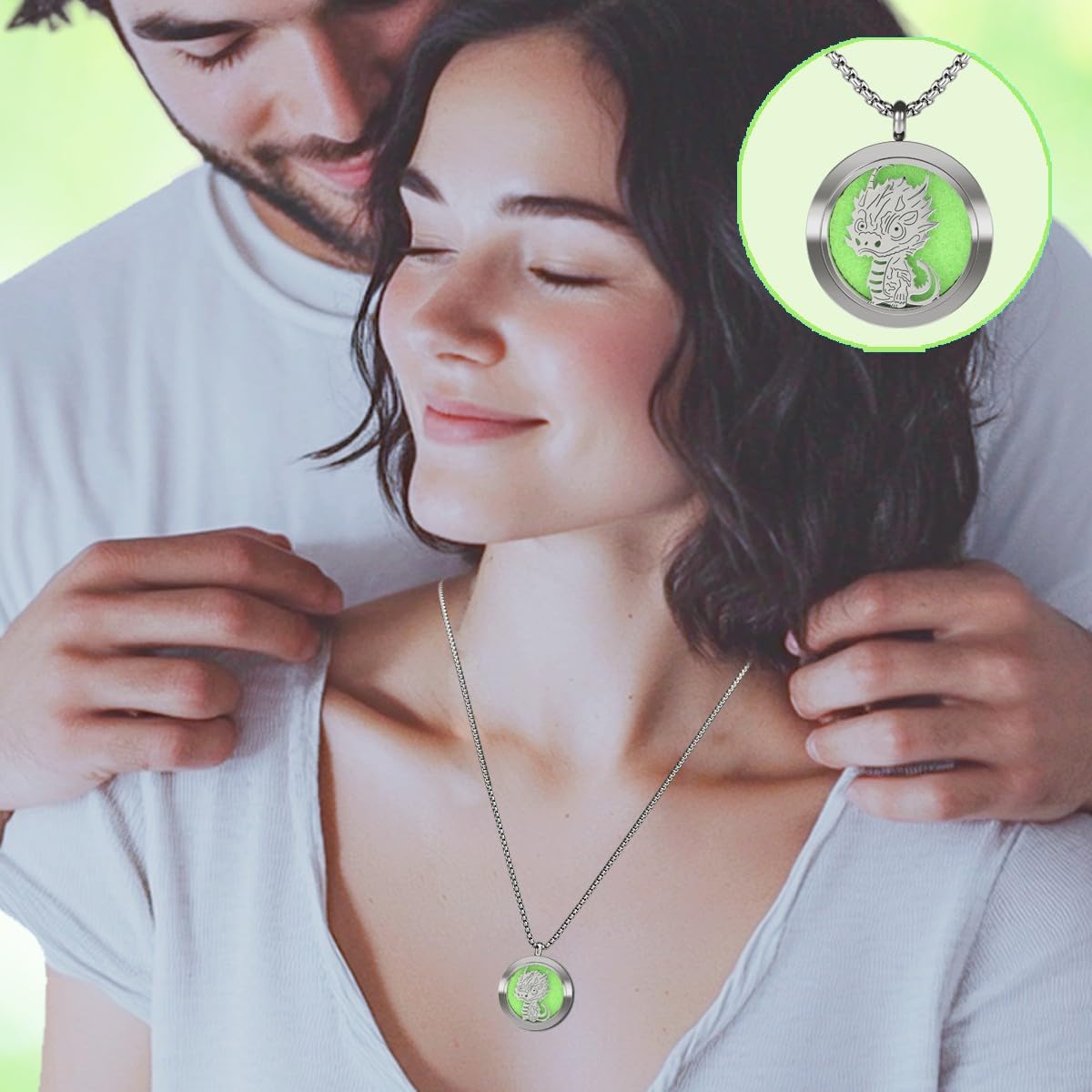 Dinosaur Aromatherapy Diffuser Necklace | Stainless Steel 30mm Pendant for Men & Women