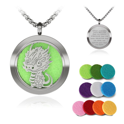 Dinosaur Aromatherapy Diffuser Necklace | Stainless Steel 30mm Pendant for Men & Women