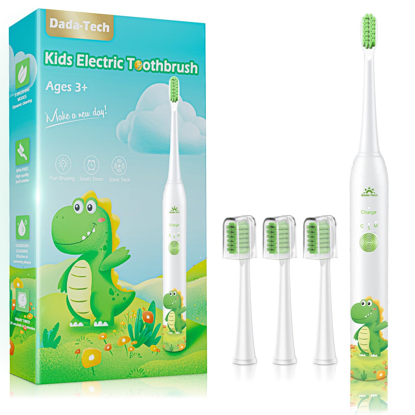 Kids Electric Toothbrush Rechargeable with Timer – Dinosaur (31000 VPM)