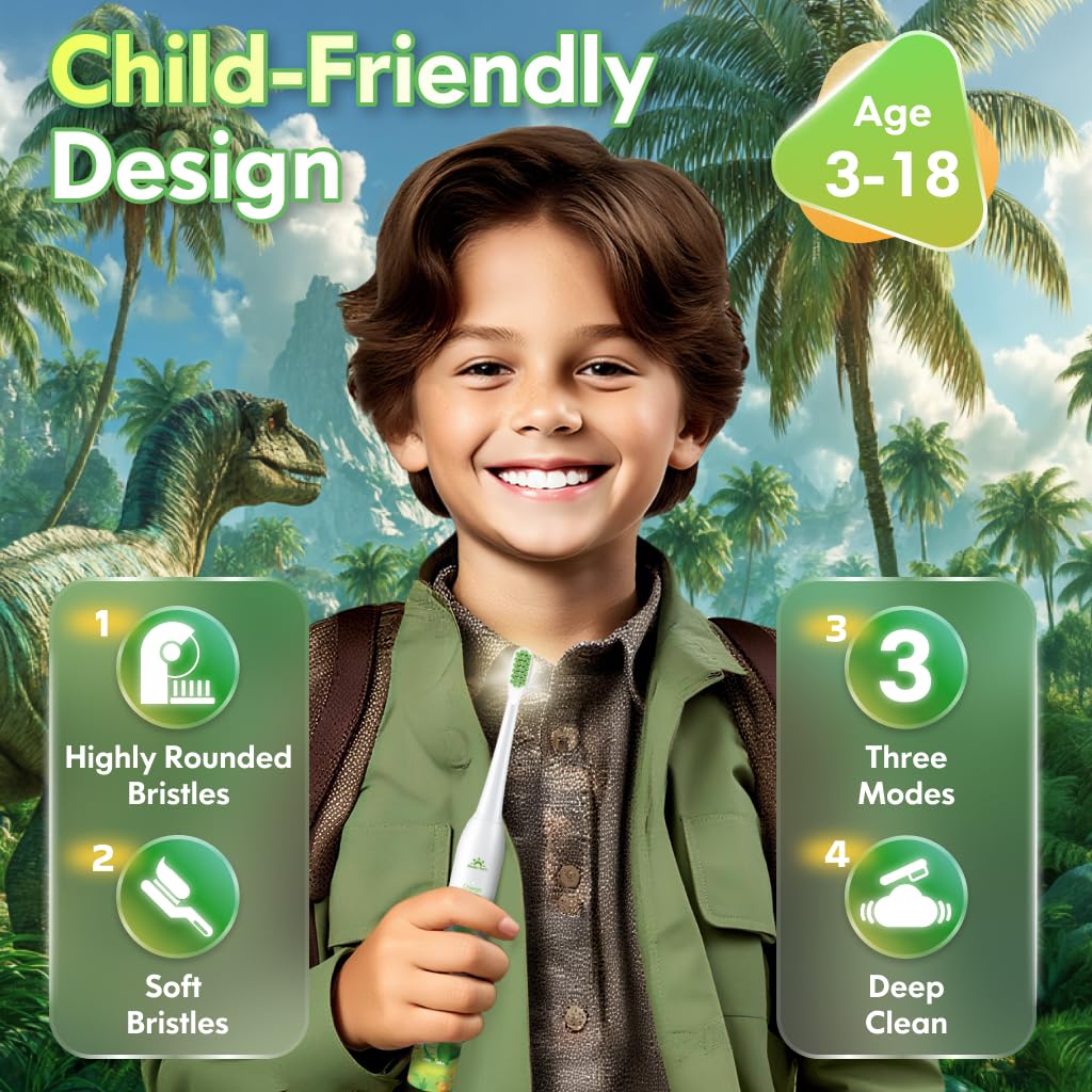 Kids Electric Toothbrush Rechargeable with Timer – Dinosaur (31000 VPM)